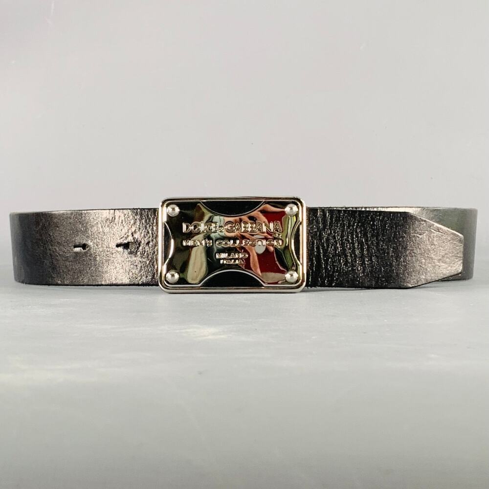 DOLCE & GABBANA Size 34 Black Silver Leather Belt